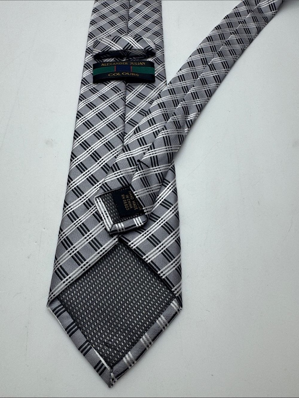Alexander Julian Silver and Gray Plaid Silk Tie #0102